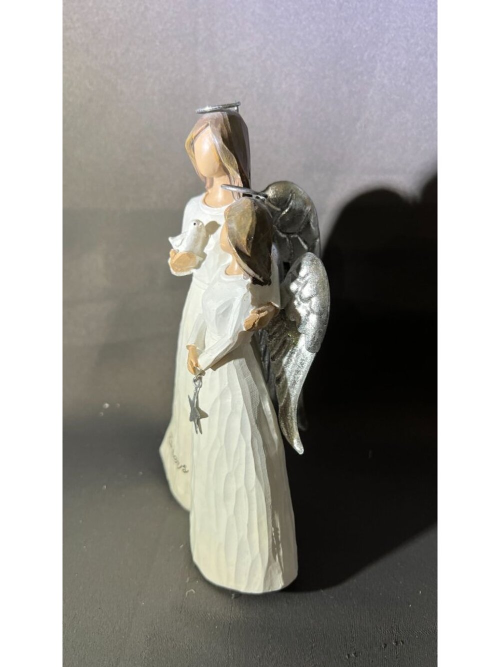 Sisters Angel Figurine With Silver Wings & Halos Holding Dove - Picture 4 of 4